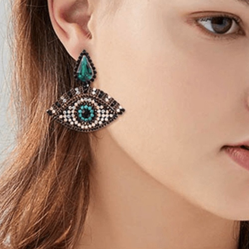 Crystal Eye Drop Green Earrings